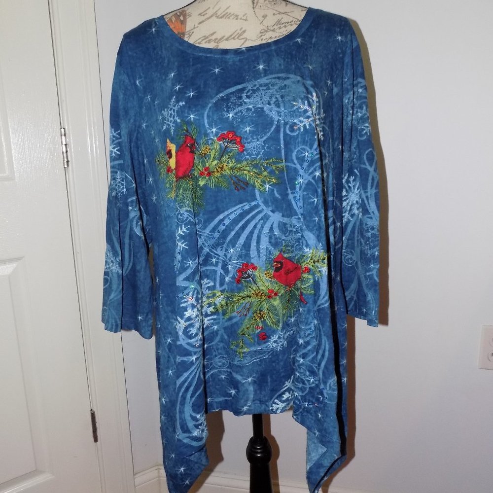 Plus Size Holiday Tunic with Cardinals
